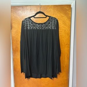 Lane Bryant Black Blouse with Leather Detail